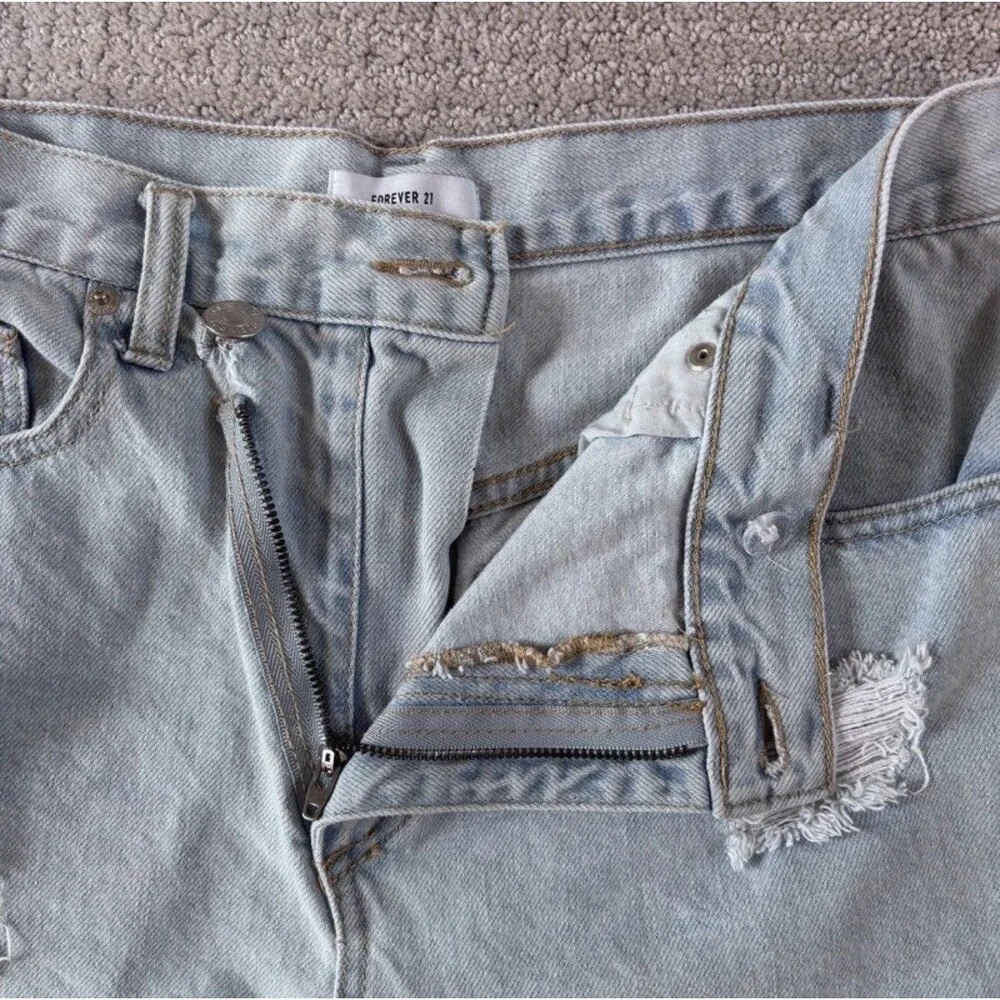 Old Navy Womens Jorts Denim Shorts Blue Jean Asymmetrical Zipper Distressed 28
